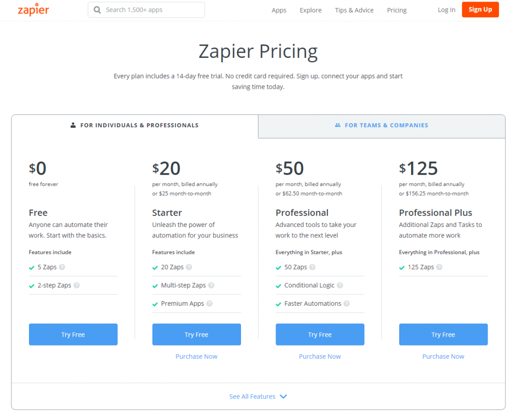 Zapier free forever account