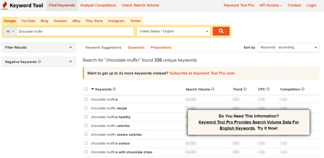 Using keyword tool to find LSI keywords