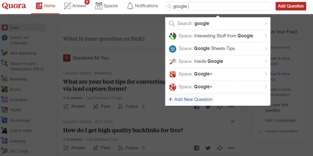 Autocomplete feature seen in Quora.