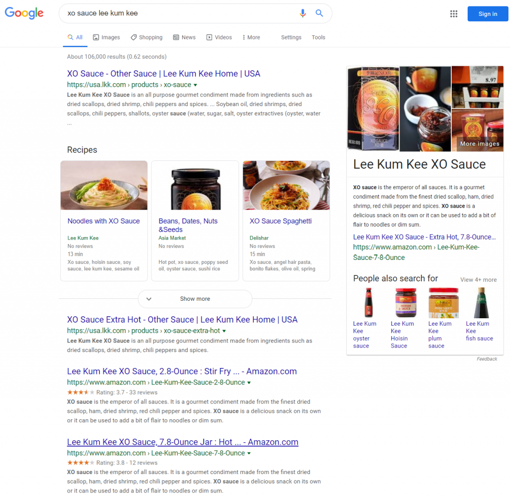 Google Search Result for XO Sauce Lee Kum Kee