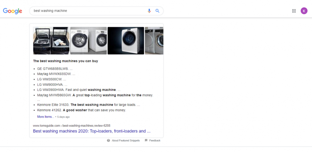 google snippet washing machine