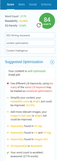 Glimpse of SEOPressor Connect plugin for blog writing that provides content optimization suggestions.