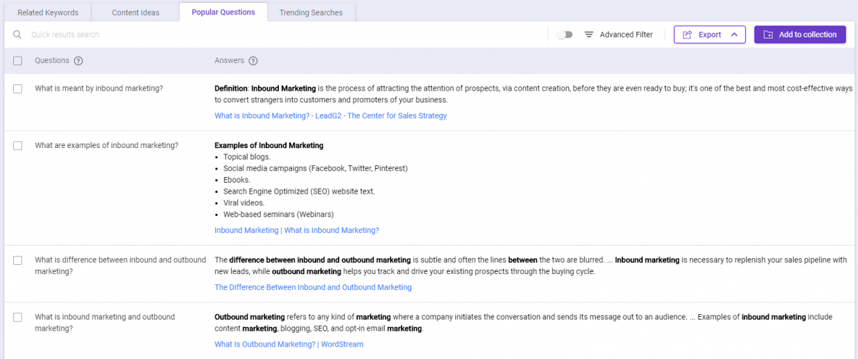 Overview of popular questions tab