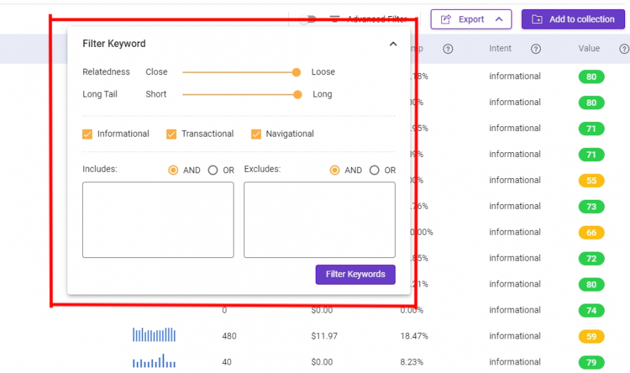 Filtering option found in the module