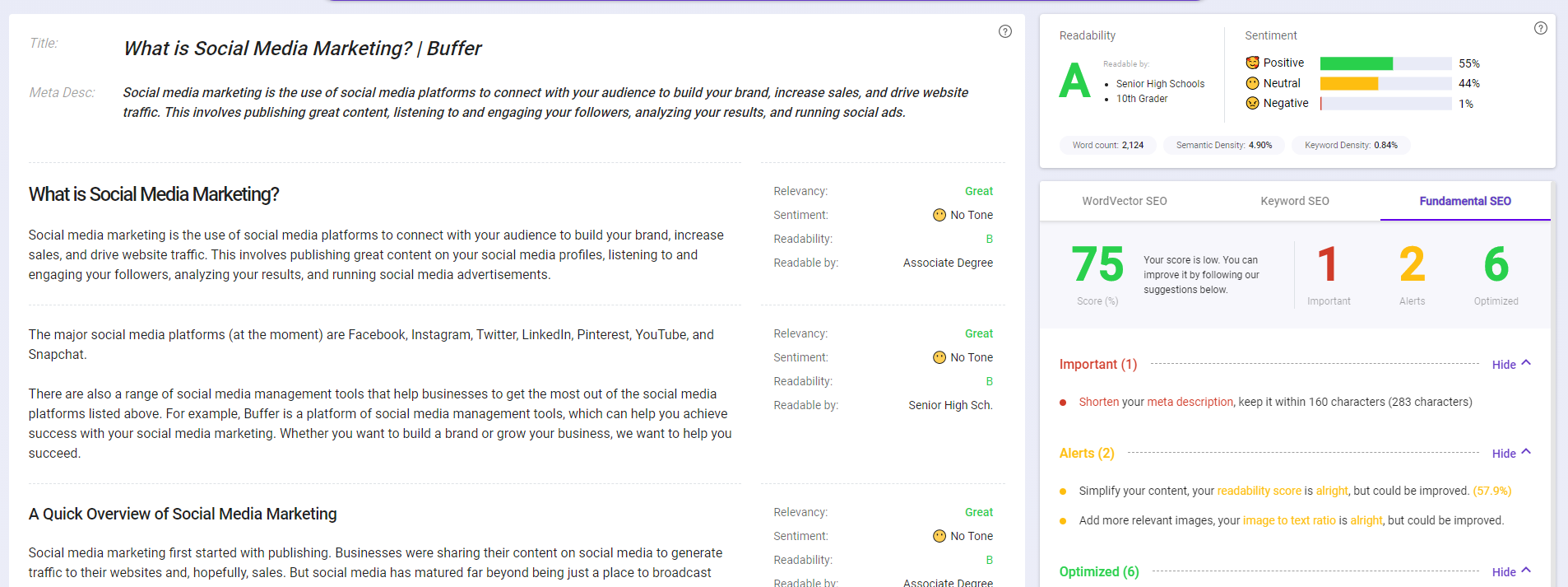 Use Content Intelligence to check your content score