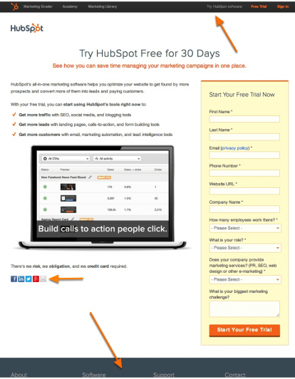 hubspot-free-trial-page-with-navigation