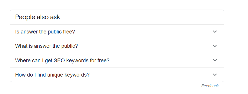 Answer the Public alternative keyword - People also ask result