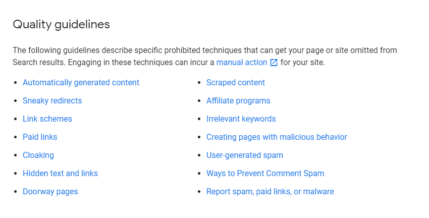 google guidelines on black hat seo