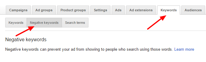 negative keywords for low cpc