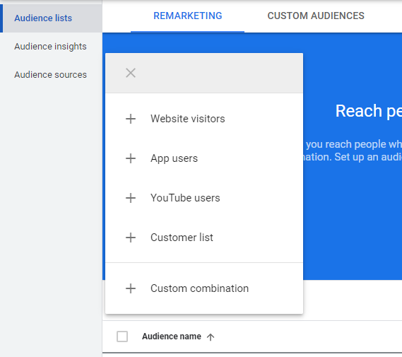 google remarketing list