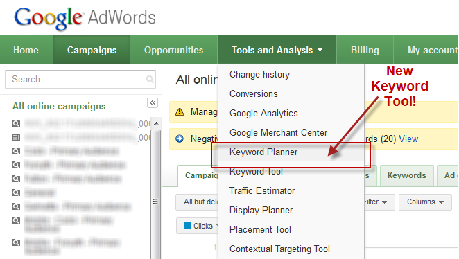 google keyword planner in adwords