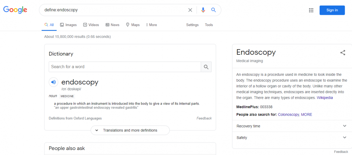 refine Google search - define: