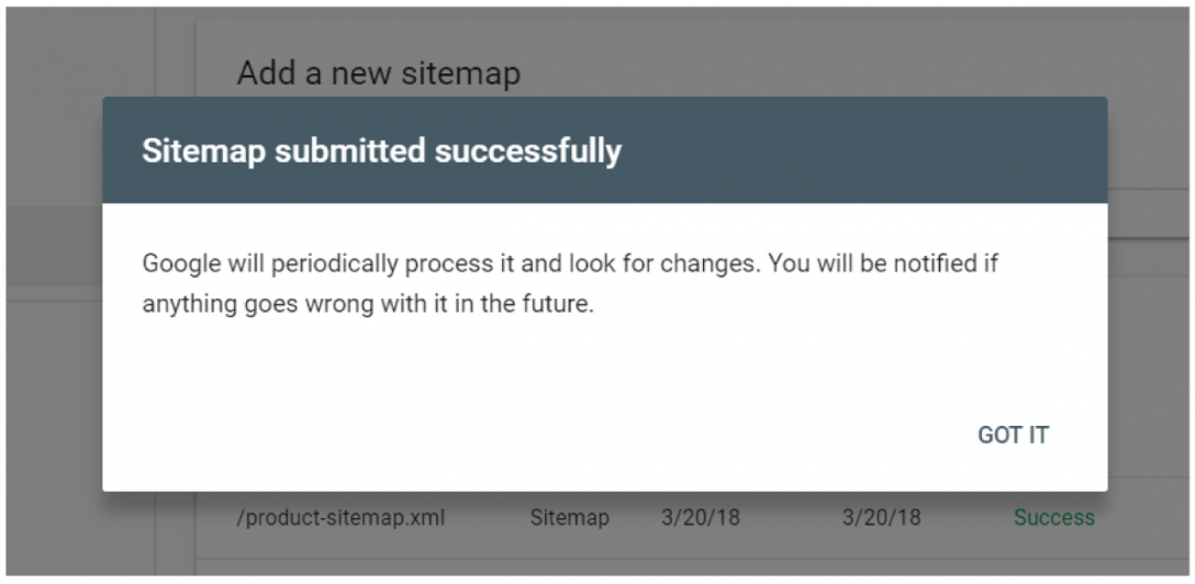 Description: Submit sitemap success