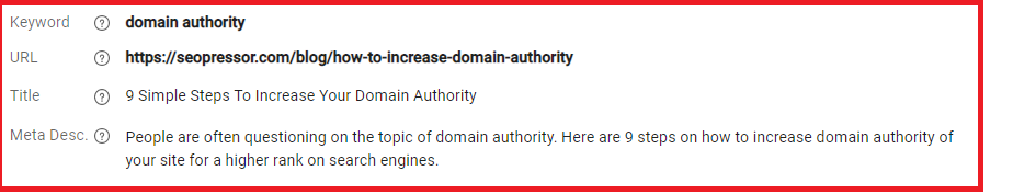 Title and meta description of the returned results