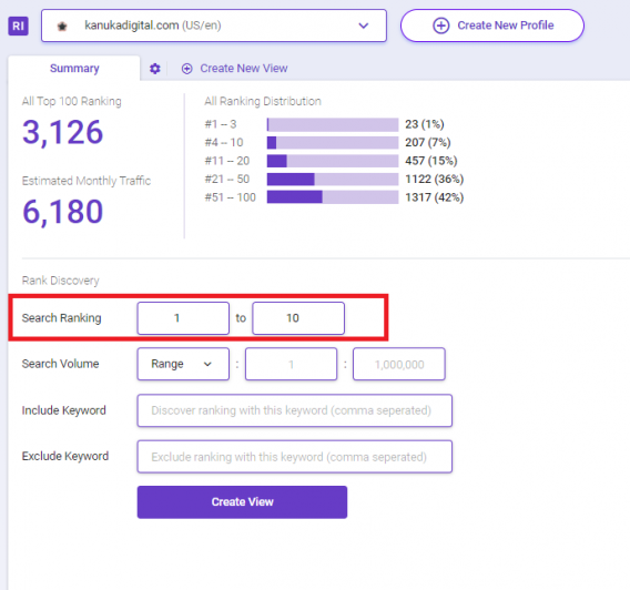 Filter search ranking of 1-10