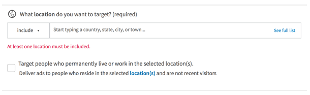 linkedin advertising - location