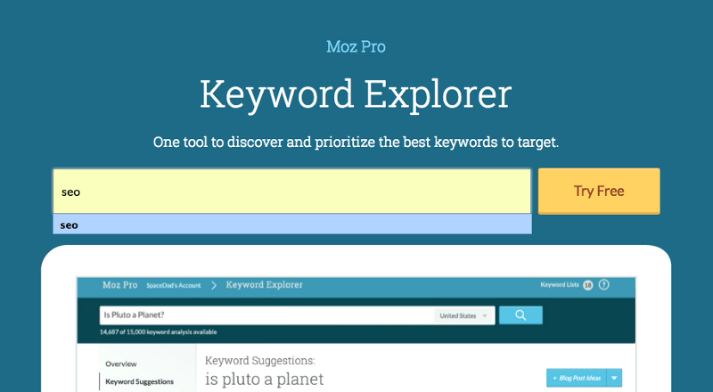 Moz Keyword Explorer - best keyword research tools in 2021