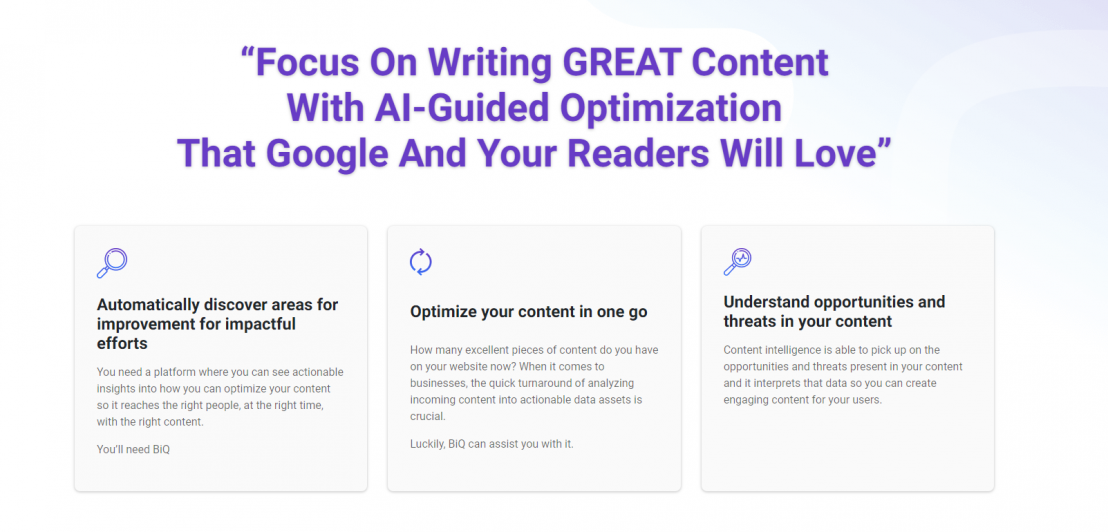 First Grammarly Alternatives: BiQ Content Intelligence 