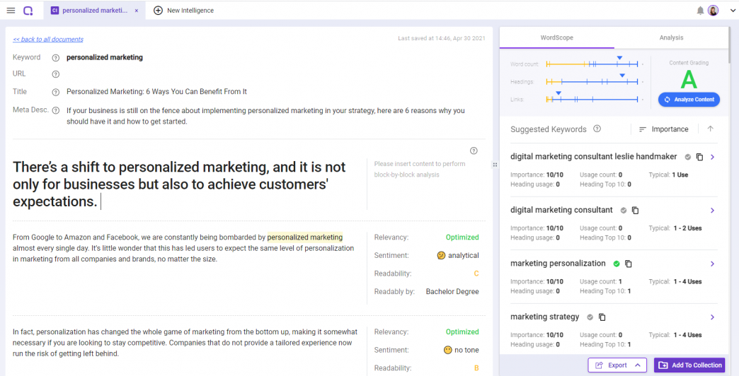 Content Intelligence content analysis result