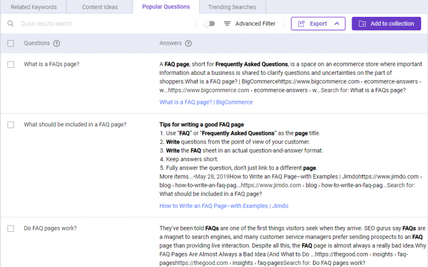 Know what questions to ask by referring to BiQ Keyword Intelligence Popular tab