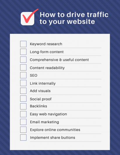 How to drive traffic to your website visual checklist