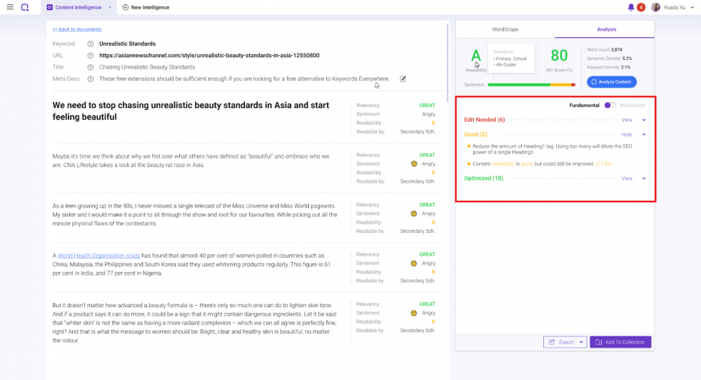 Content Intelligence can perform a full analysis of your press release for an overview of your content’s performance.