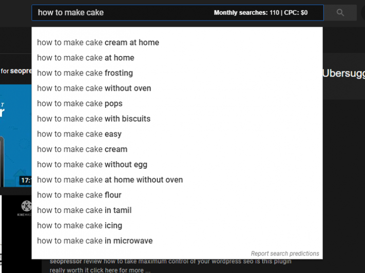 Youtube search bar with the keyword lsi keywords with auto suggestions