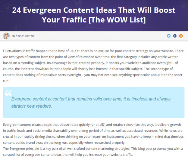 Description: 24 Evergreen Content Ideas That Will Boost Your Traffic [The WOW List]