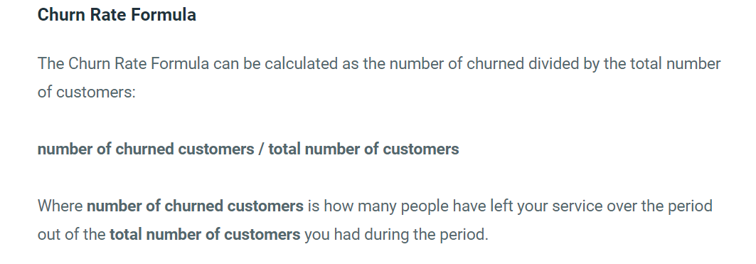 screenshot of Customer churn rate key metrics