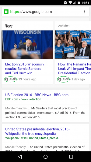 Example of sites with Google AMP implementation