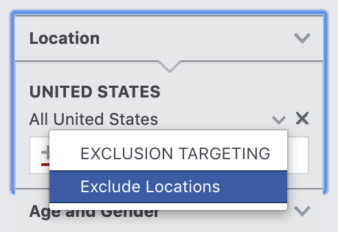 Screenshot of excluding locations in Facebook Audience Insights