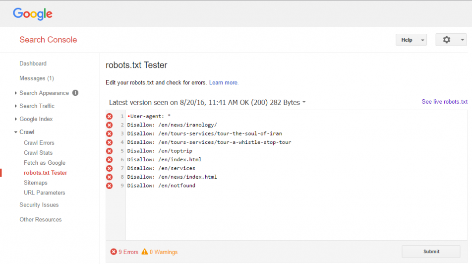 Why Google robots.txt Tester has error and it's not valid - Stack Overflow