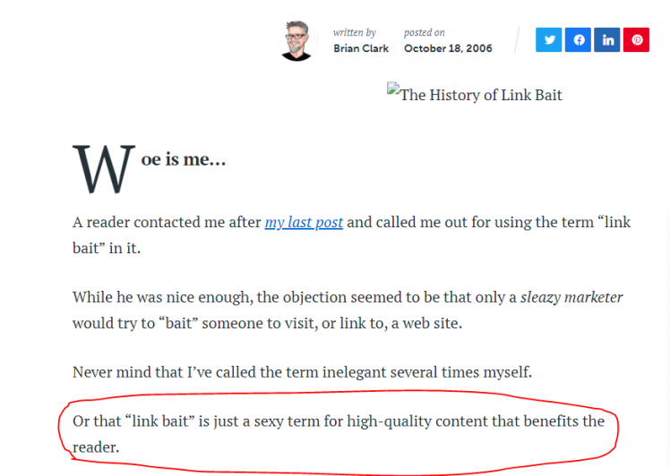 link bait is a term for high-quality content that benefits the reader