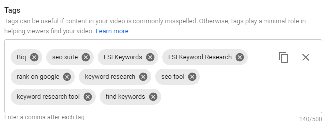 Adding tags as part of youtube SEO efforts