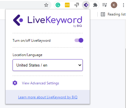 How To Install LiveKeyword - Or go to extension,and click "view advance settings"