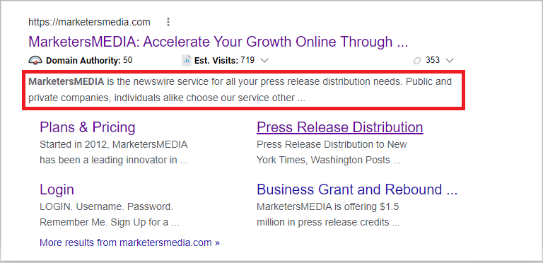 get ranked on google with meta description