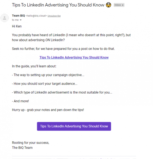 email marketing examples: content email