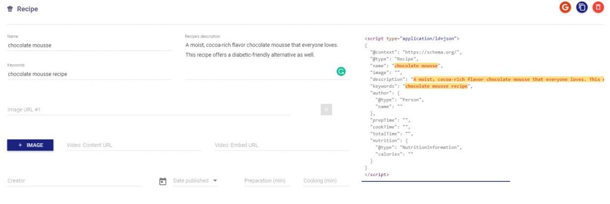 schema type - recipe