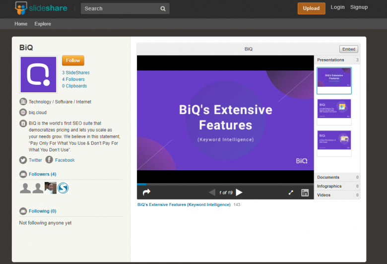 BiQ uses slideshare to publish and spread knowledge