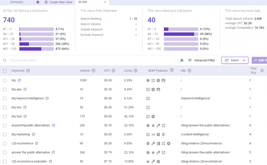 SEO techniques and tools - BiQ's rank intelligence