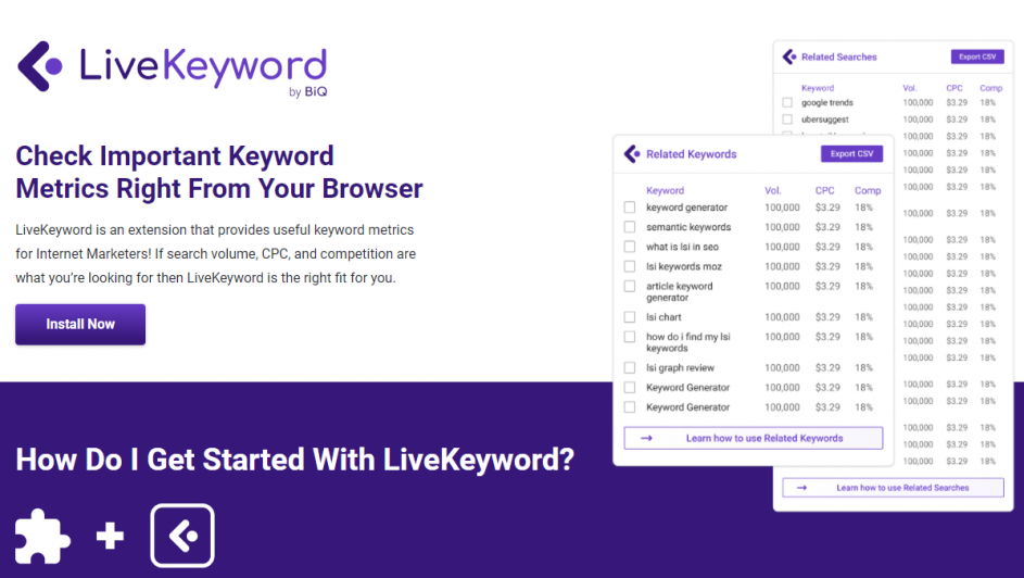 LiveKeyword  - keyword research tool chrome extension
