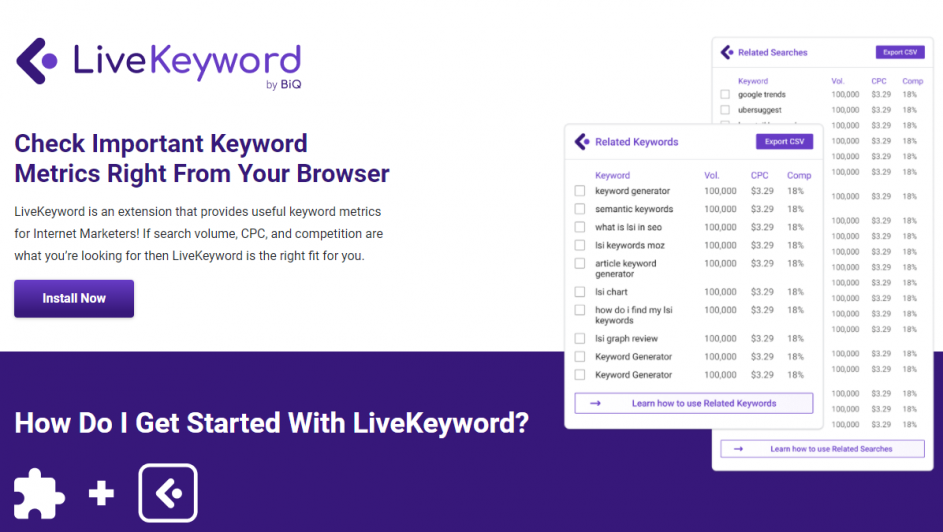 LiveKeyword  - keyword research tool chrome extension
