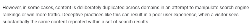 Duplicate content causes bad user experience