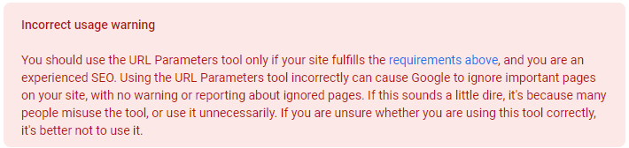 Google Webmaster's message on blocking crawling of URLs containing specific parameters