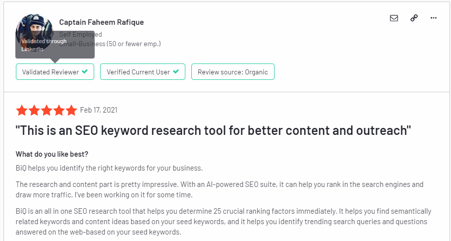 Review from one of BiQ users on his experience using the tool