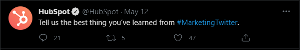 Hashtags as seen on Hubspot Twitter