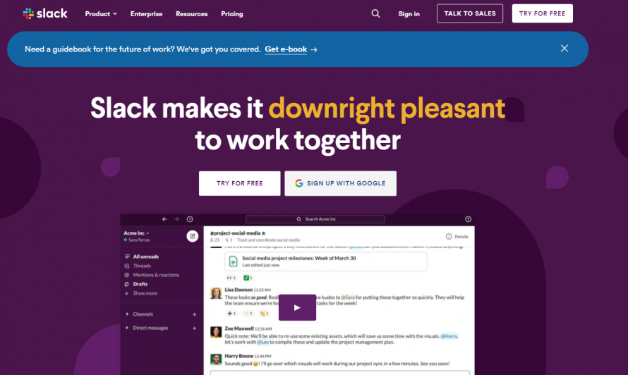 Slack homepage