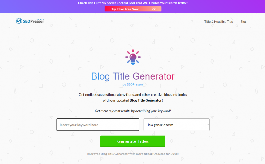 SEOPresser Blog Title Generator homepage