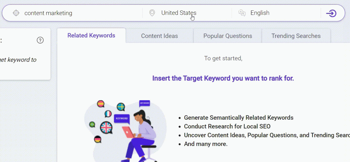 Keyword Intelligence tool to find more topic for podcast on marketing