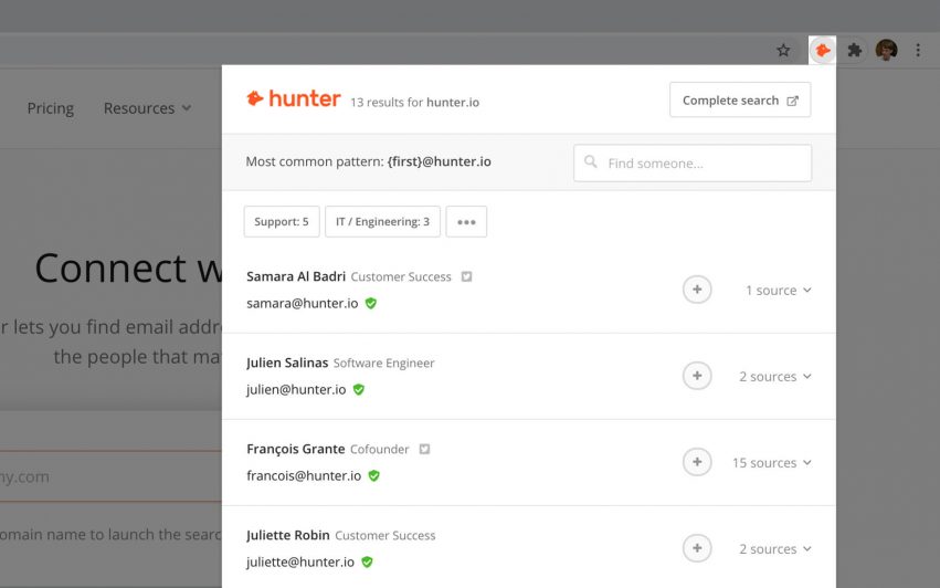 Blogger outreach tool - Hunter